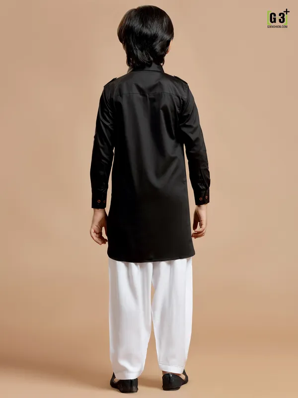 Cotton silk plain festive black boys pathani suit