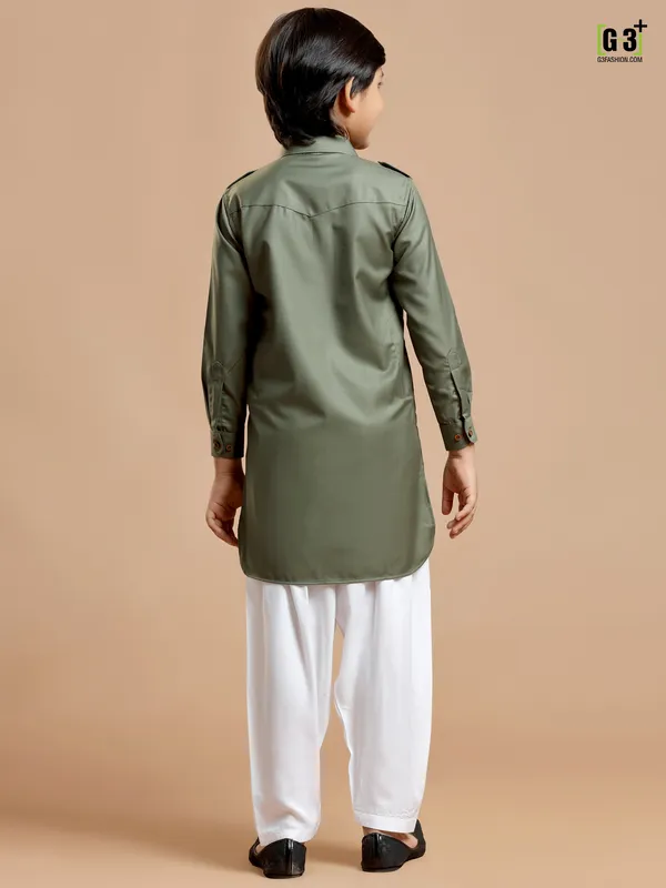 Cotton silk plain sage green festive pathani suit