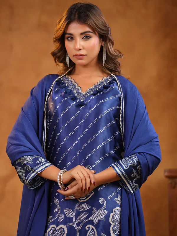 Cotton silk printed blue kurti set for festival
