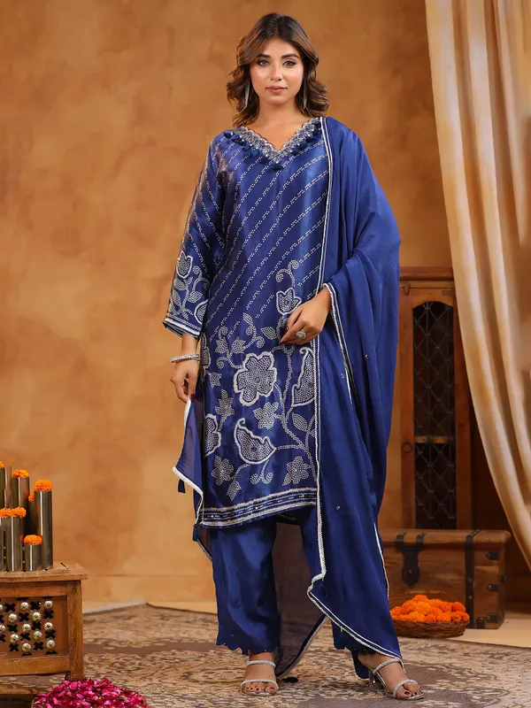 Cotton silk printed blue kurti set for festival
