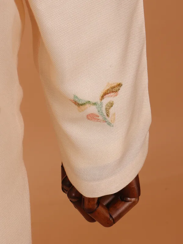 Cotton silk printed cream kurta suit