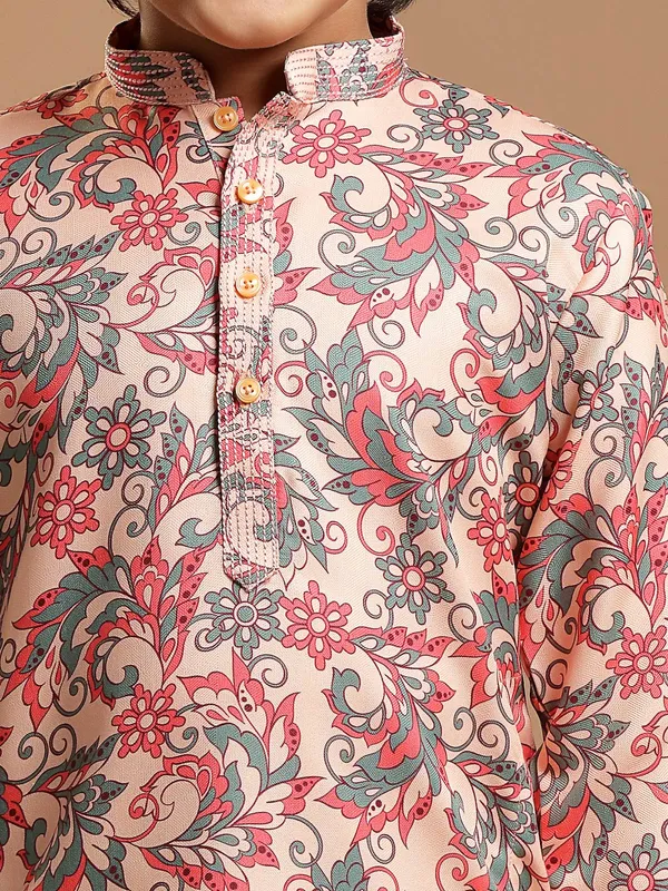 Cotton silk printed light pink festive functions kurta suit
