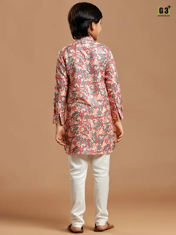 Cotton silk printed light pink festive functions kurta suit