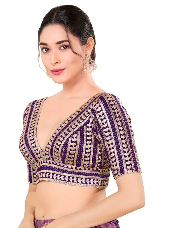 Cotton silk purple ready made blouse