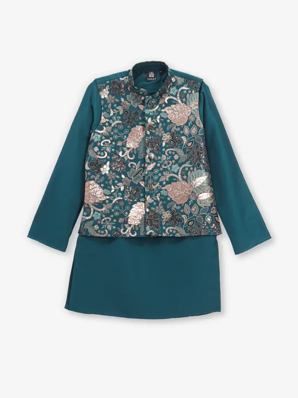 Cotton silk Rama bluewaistcoat set for boys