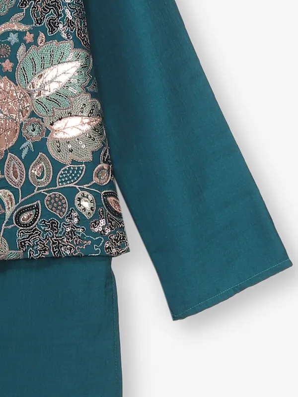 Cotton silk Rama bluewaistcoat set for boys