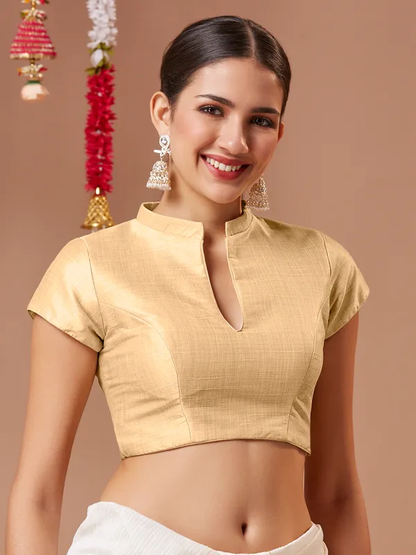 Cotton silk readymade blouse in beige