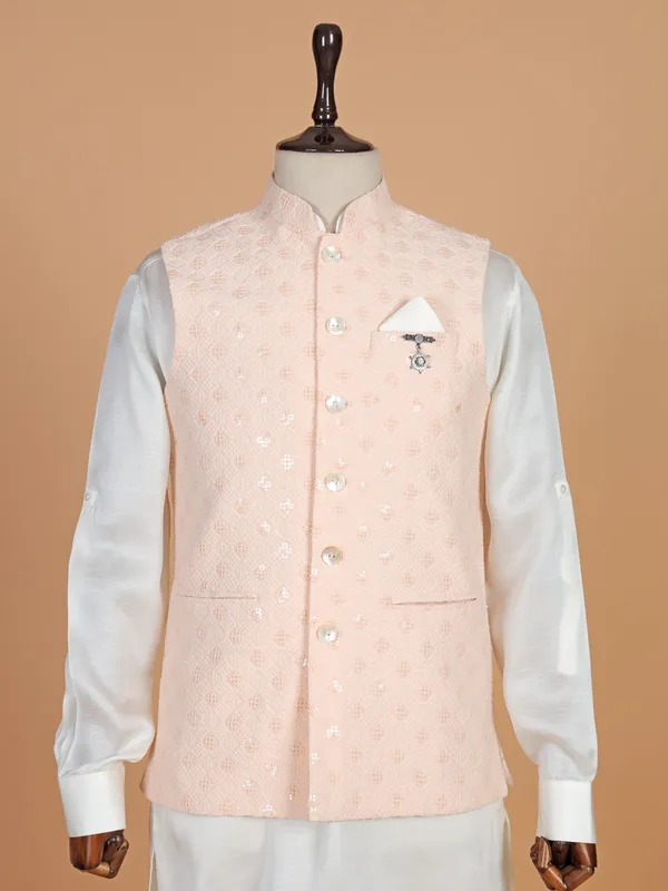 Cotton silk waistcoat set in peach