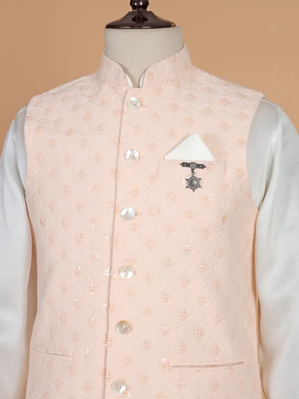 Cotton silk waistcoat set in peach