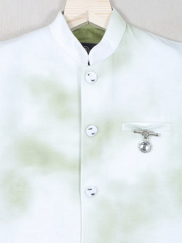 Cotton silk waistcoat with kurta in olive green hued