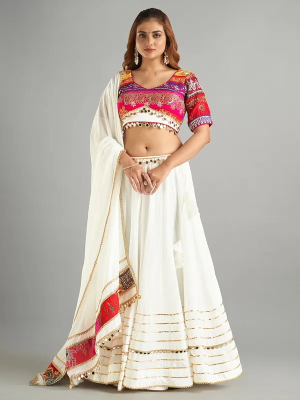 Cotton silk white chaniya choli for navratri