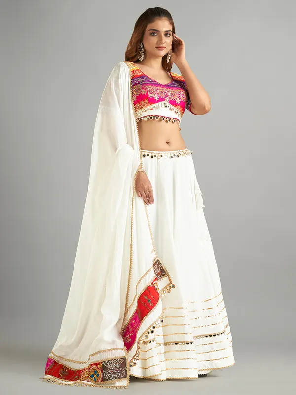 Cotton silk white chaniya choli for navratri