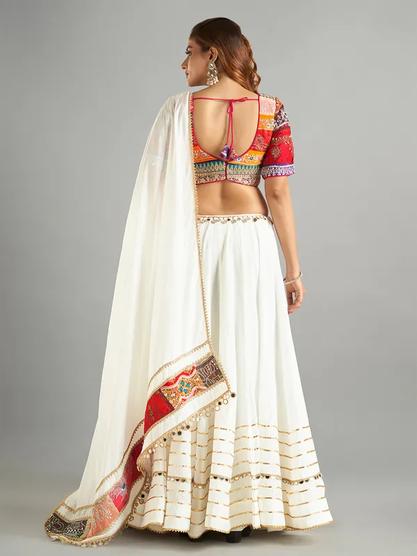 Cotton silk white chaniya choli for navratri