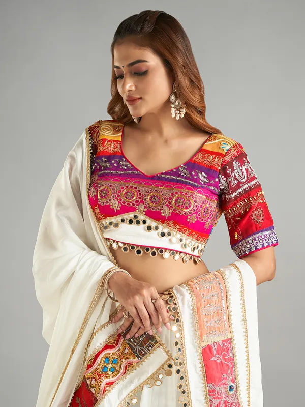 Cotton silk white chaniya choli for navratri