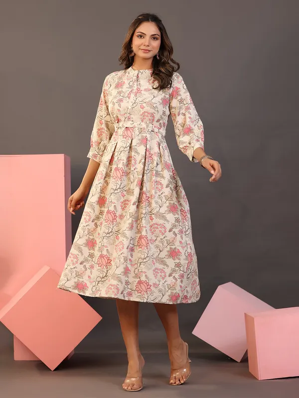 Cotton simple printed kurti in cream