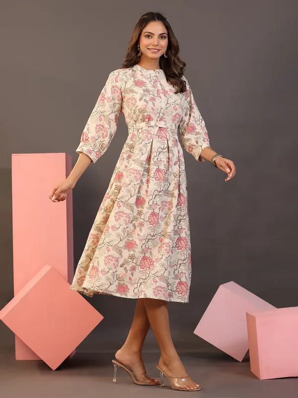 Cotton simple printed kurti in cream
