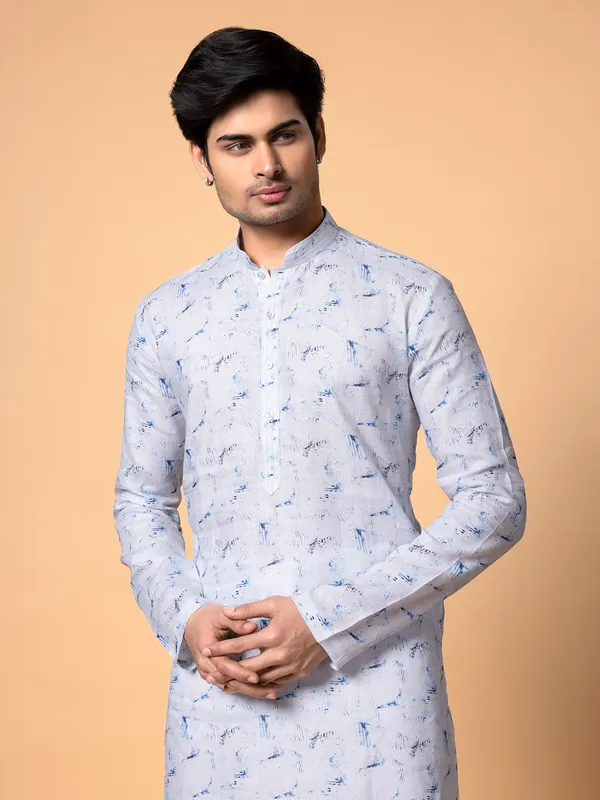 Cotton white and blue kurta suit