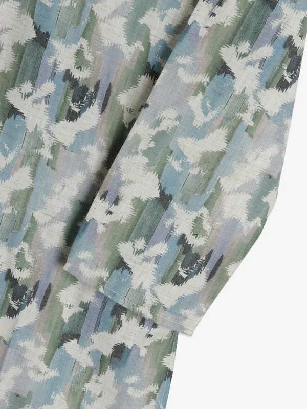 Cotton white and green printed kurta suit