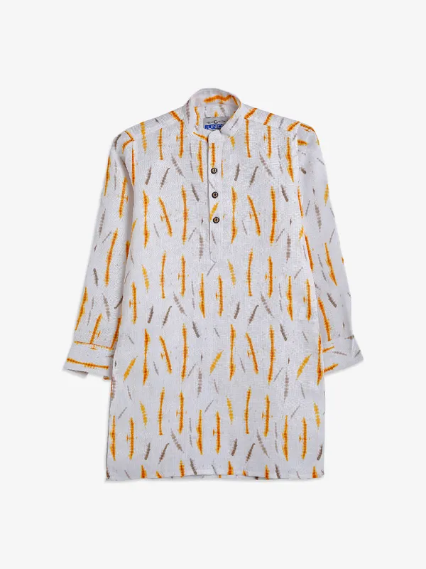 Cotton white and yellow printed kurta