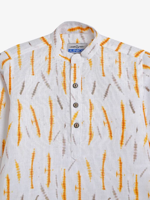 Cotton white and yellow printed kurta