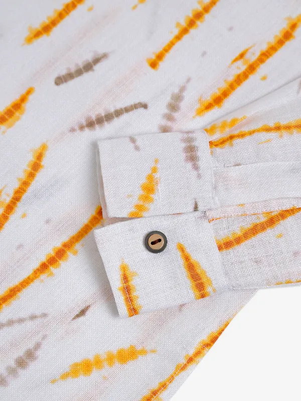 Cotton white and yellow printed kurta