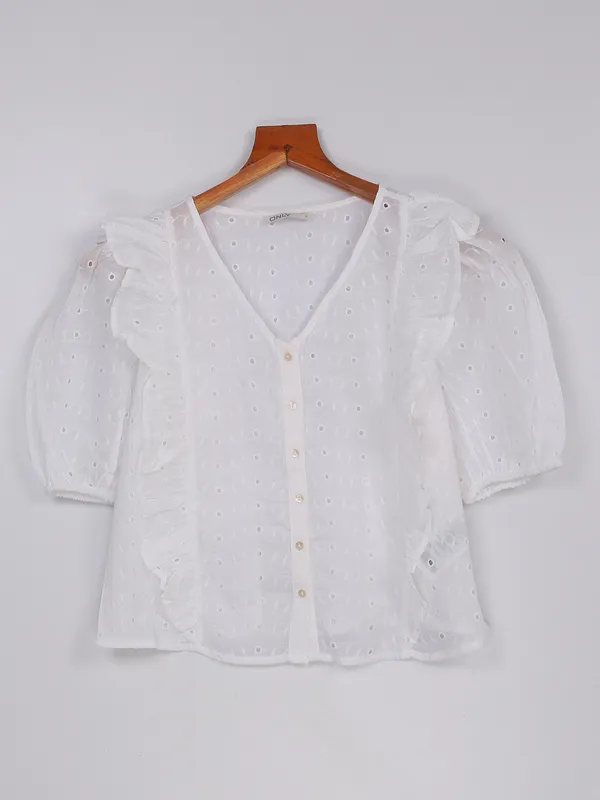 Cotton white casual cut work top