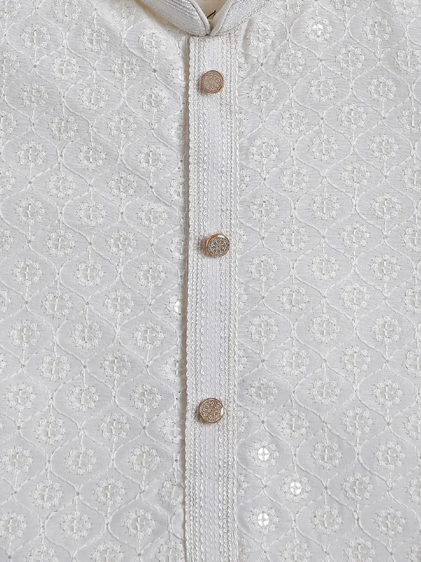 Cotton white embroidery kurta suit