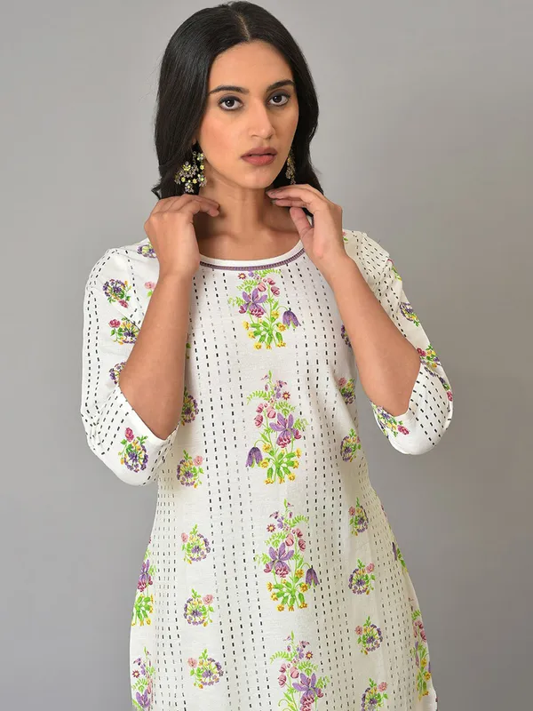 Cotton white printed women kurti