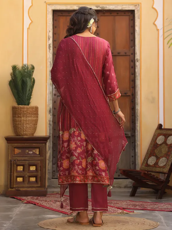 Cotton wine maroon festive punjabi style festive pant set