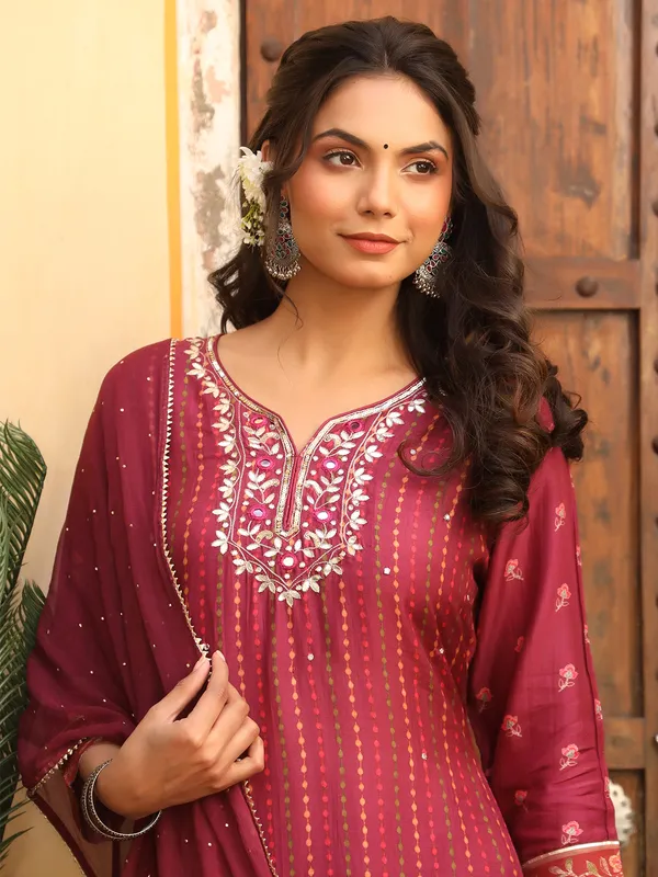 Cotton wine maroon festive punjabi style festive pant set