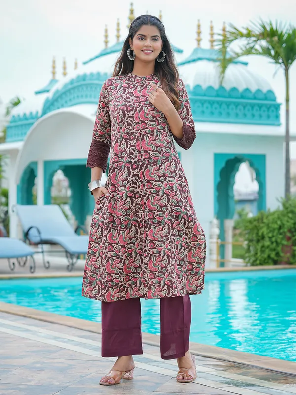Cotton wine printed casual kurti