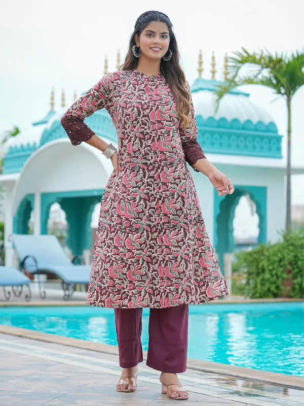 Cotton wine printed casual kurti