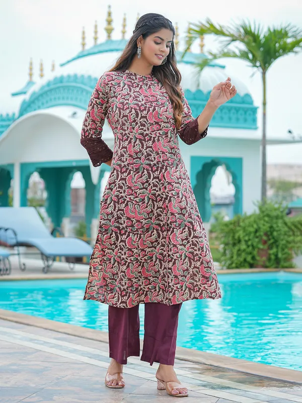 Cotton wine printed casual kurti