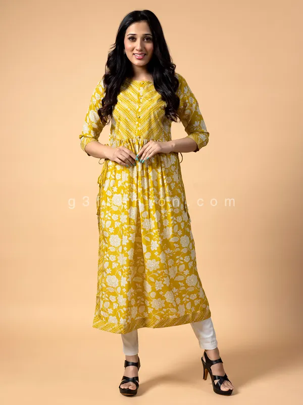 Cotton yellow printed kurti