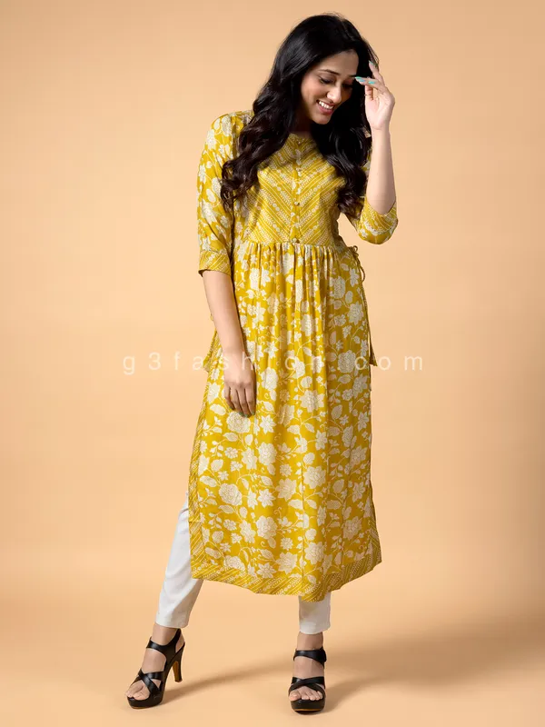 Cotton yellow printed kurti