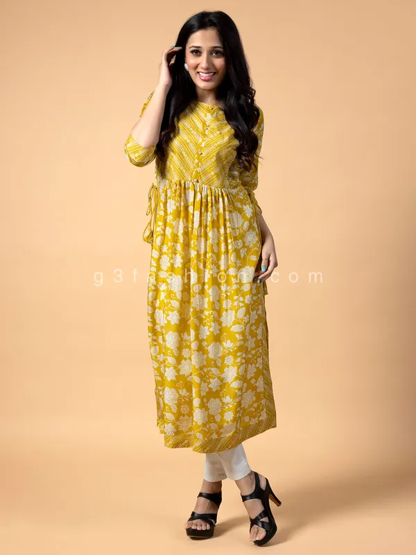 Cotton yellow printed kurti