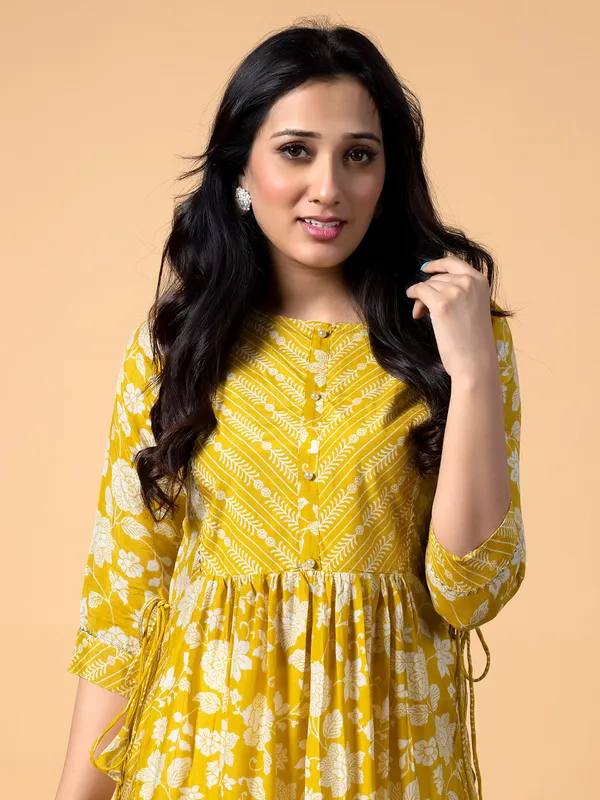Cotton yellow printed kurti