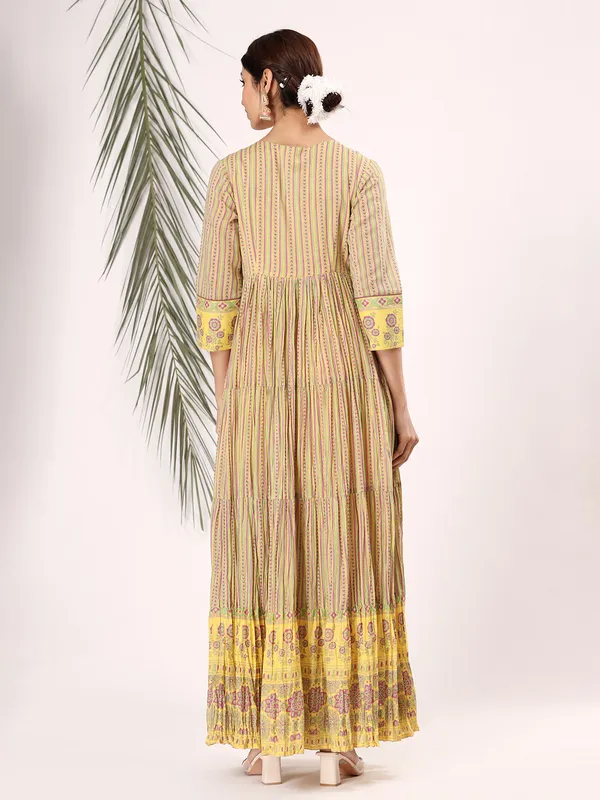 Cotton yellow printed kurti for casual