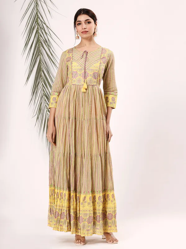 Cotton yellow printed kurti for casual