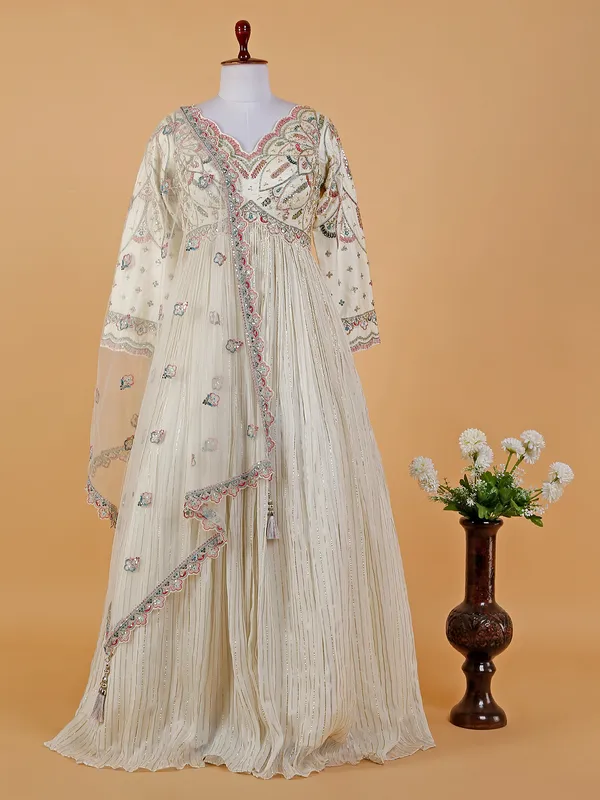 Cream anarkali suit with dupatta