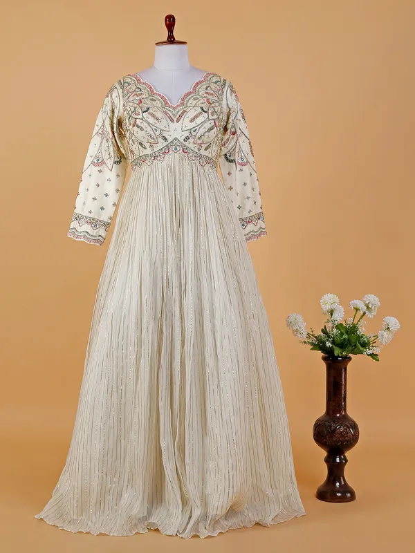 Cream anarkali suit with dupatta