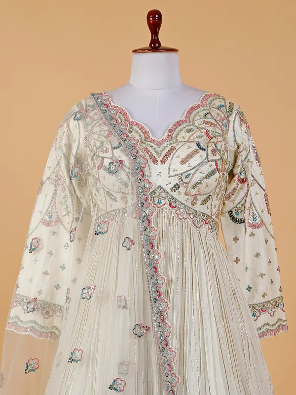 Cream anarkali suit with dupatta