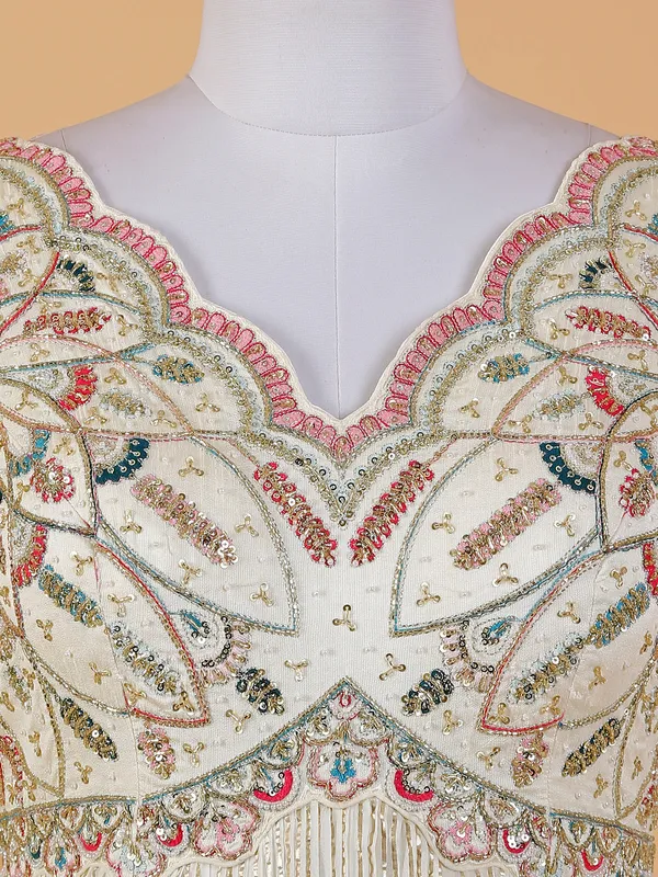 Cream anarkali suit with dupatta