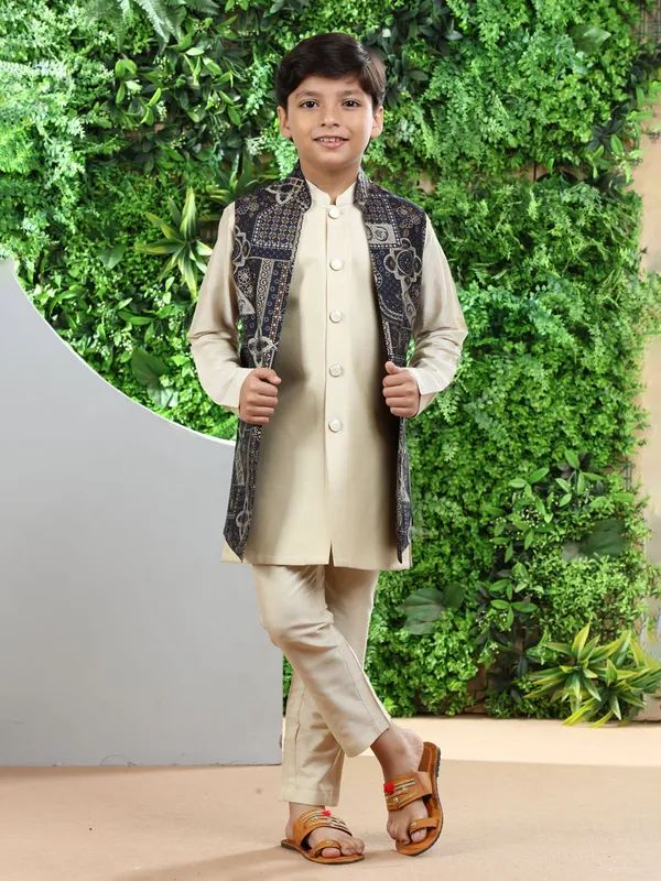 Cream and black silk waistcoat set