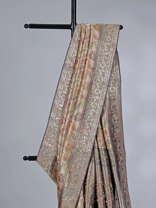 Cream and charcoal grey kanjivaram silk saree