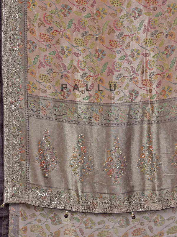 Cream and charcoal grey kanjivaram silk saree