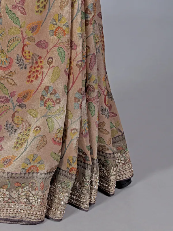 Cream and charcoal grey kanjivaram silk saree