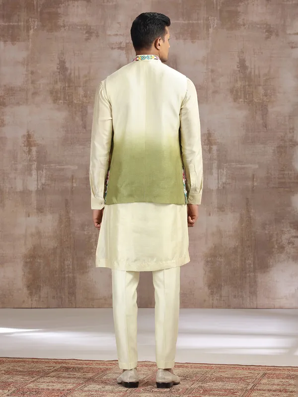 Cream and green ombre silk waistcoat set