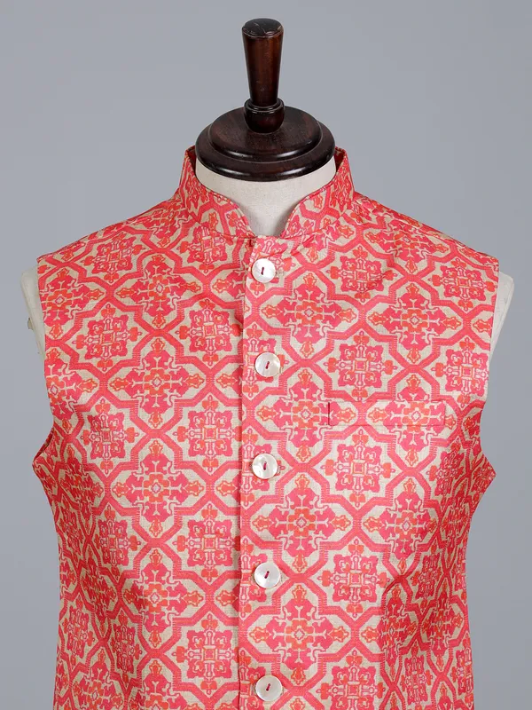 Cream and green silk printed waistcoat