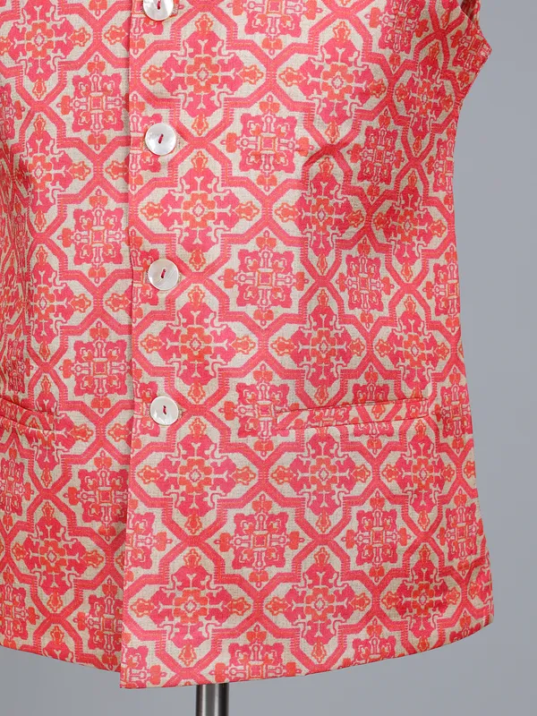 Cream and green silk printed waistcoat